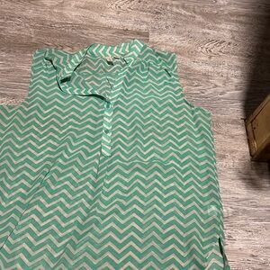 Tacera Green and Cream Chevron Blouse